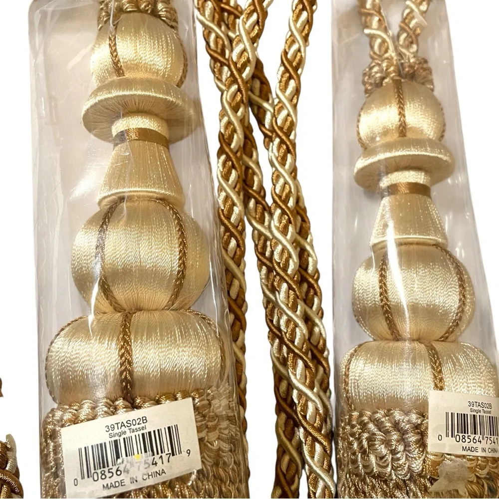 Elegant Gold and White Curtain Tiebacks Heavy Cord Long Full Tassel